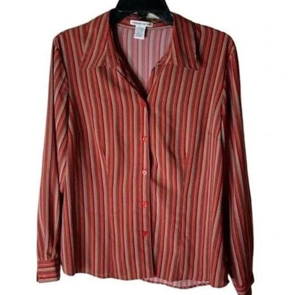 Notations Blouse Womens Size Large Stripe Stretch Long Sleeve Career Wear Top - Picture 1 of 5